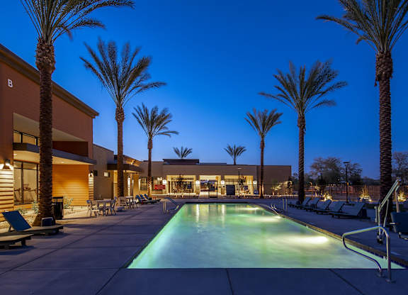 Night view of pool at Estrella Springs at Canyon Trails Apartments, Goodyear 85338