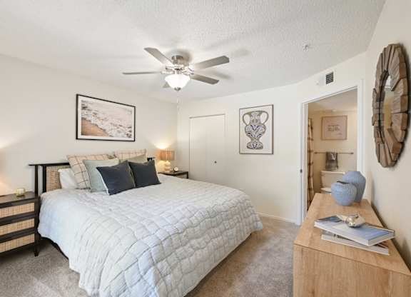 Bedroom With Ceiling Fan at The Lucille Apartments, Florida