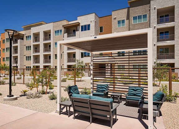 Sun Porch Backyard Sitting at Suncrest Vista at Canyon Trails 55+ Apartments, Arizona, 85338