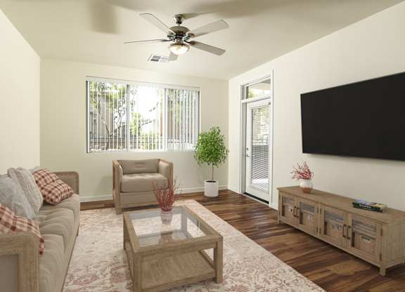 Living room at The Addie at Metro Center 55+ Apartments, Aurora