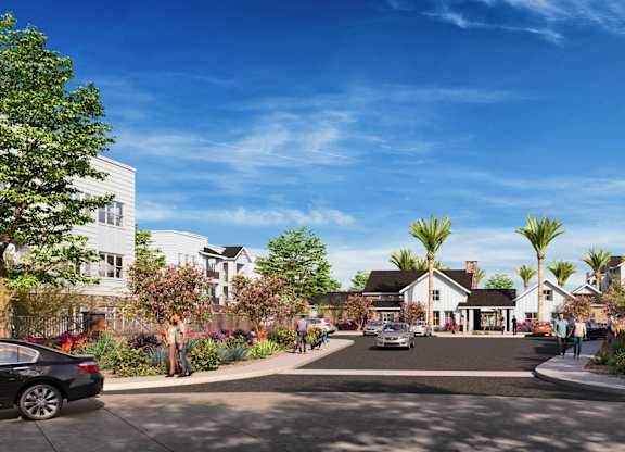 A street view of a residential area with houses and trees at Arterra Apartment , Arizona, 85374