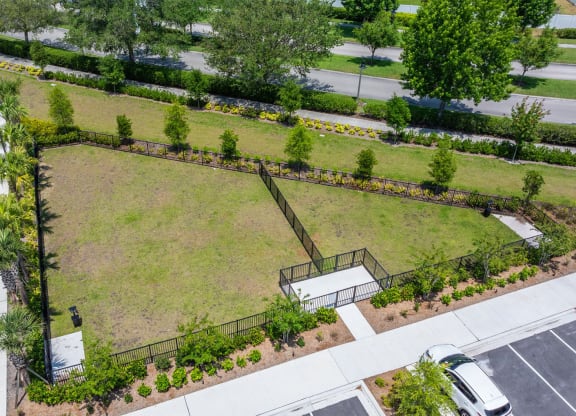aerial view of dog park at Osprey Park 62+ Apartments, Florida, 34758