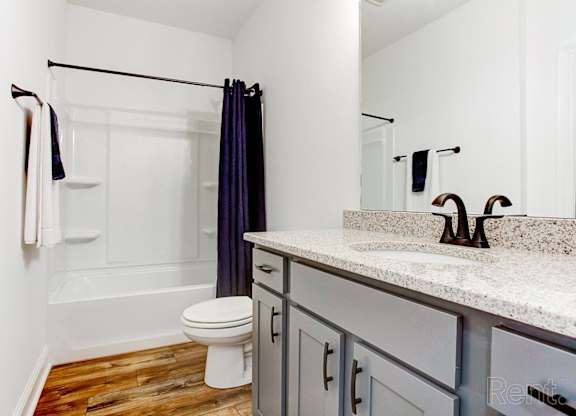 a bathroom with a shower and a sink and a toilet