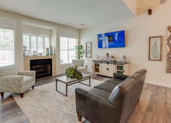 LIving room with fireplace and tv