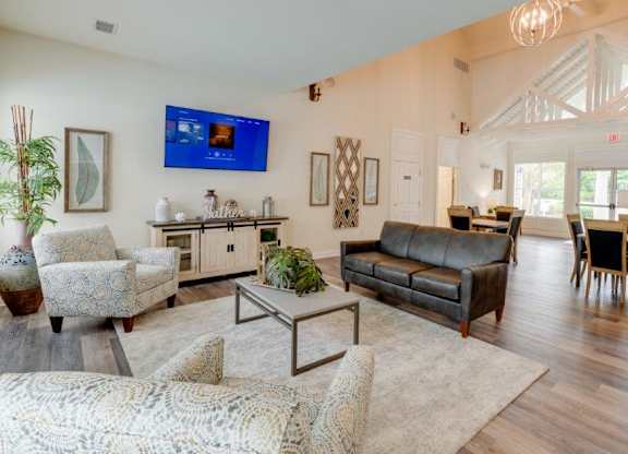 living room with brown couch