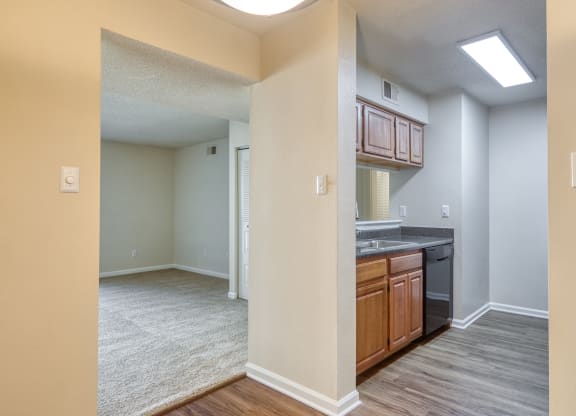 an open living room and kitchen with wood flooring and