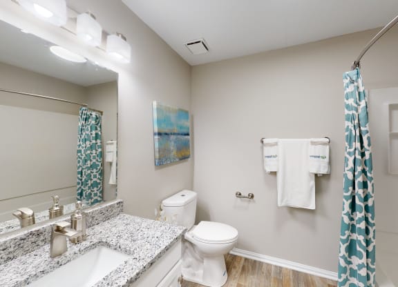plenty of counter space in the bathroom