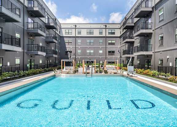 A pool with the word GUIDED written on it.
