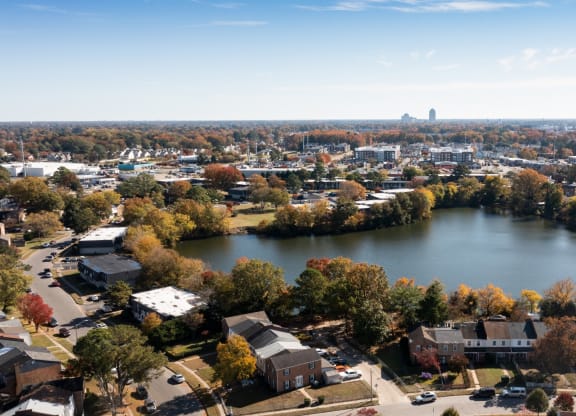 Aerial of water and Coastline Apartments in Virginia Beach VA