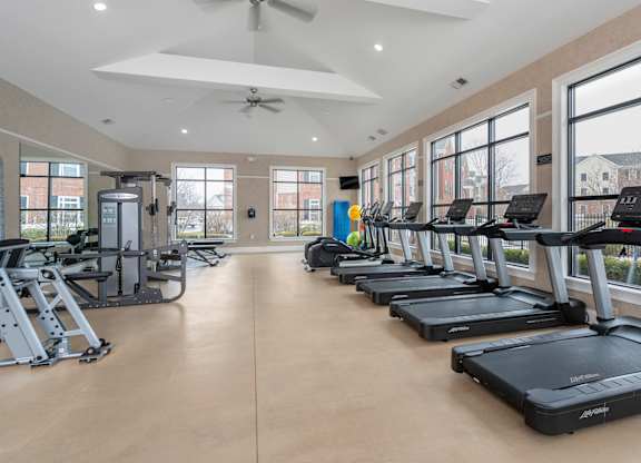 A spacious gym with treadmills and elliptical machines.at Arlington Park, Hilliard, OH