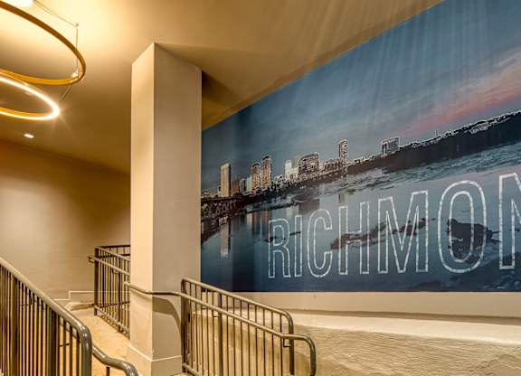 A mural of Richmond is displayed on a wall in a building at Residences at Richmond Trust in Richmond, Virginia