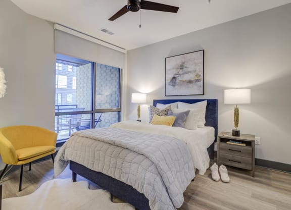 Bedroom With Ceiling Fan at The Walker, Cary, 27511