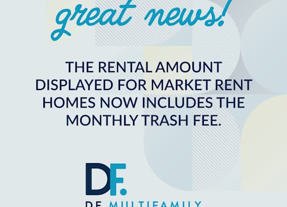 A poster announces that the rental amount for market rent homes now includes the monthly trash fee.