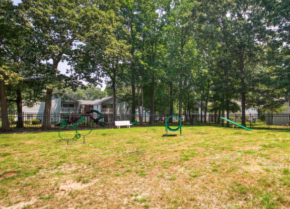 our apartments showcase a dog park with a playground