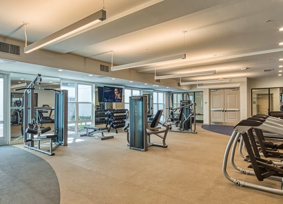 gym at Axis at PTC apartments in Hampton VA