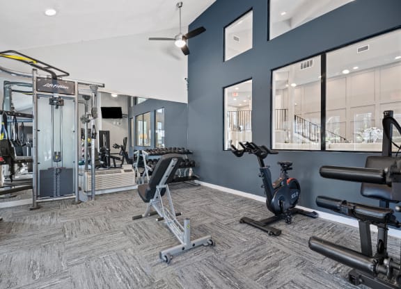 a gym with weights and cardio equipment at the enclave at woodbury