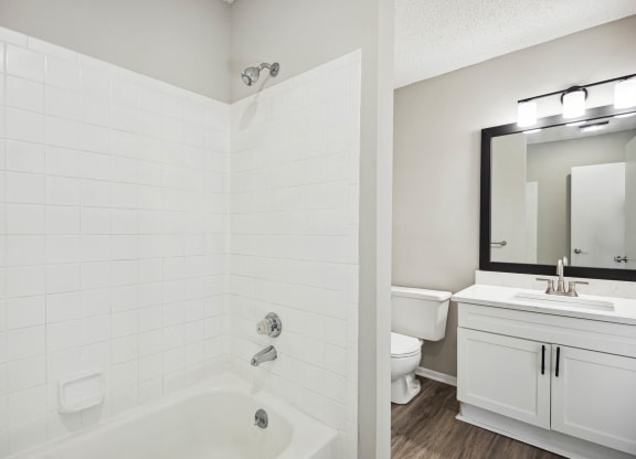 a bathroom with a shower and a sink and a toilet