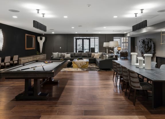a large living room with a pool table and a bar at Preston Centre, Ohio