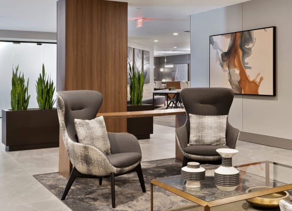 a lobby with two chairs and a coffee table at Preston Centre, Ohio, 43215