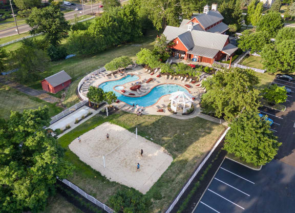 an aerial view of a swimming pool with a resort style pool at Orleans Apartments Apartments, Columbus, OH, 43221