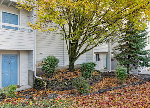 Tree with Yellow leaves in front of house at Peaks on Pines, Spokane Valley, WA