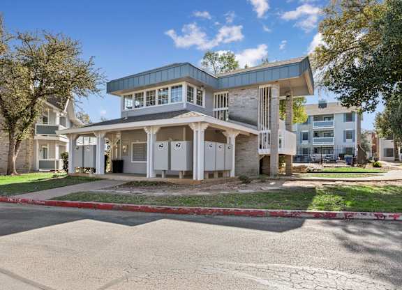 Community mailbox kiosk with covered pavilion structure at Polo Club Apartments, Austin, 78729