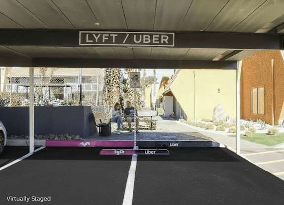 A virtual staging of a Lyft/Uber pickup area.