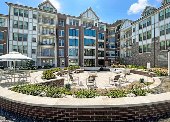 Courtyard with seating area and fire pit