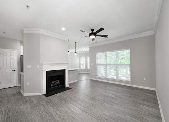 Spacious floor plans with fireplaces and ceiling fans