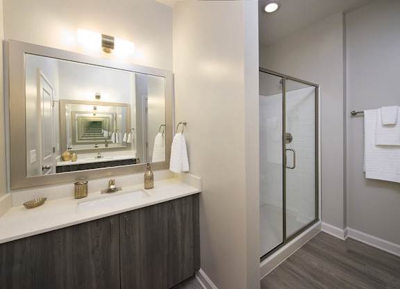 Frameless walk-in showers with designer tile