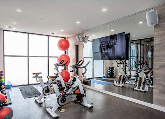 Yoga studio in bi-level professional fitness studio