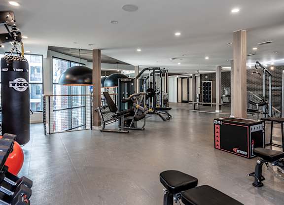 24-hour professional caliber fitness studio with Matrix® equipment, free weights, virtual training, snack bar and vending machine