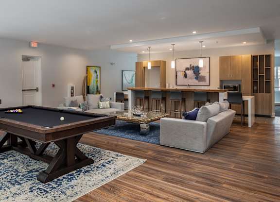 Clubhouse with pool table and shuffleboard