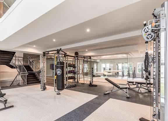 Professional fitness studio with Matrix equipment and boxing station