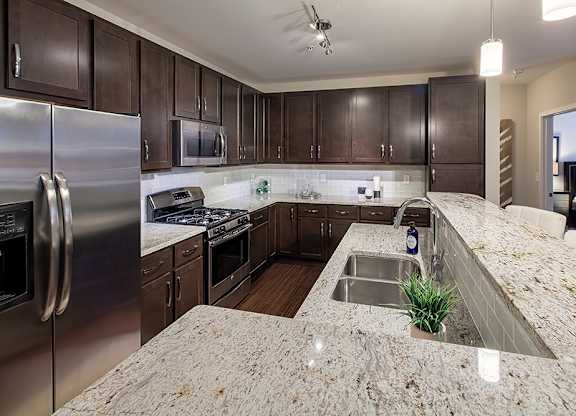 Kitchens with granite countertops, stainless steel appliances and 42" espresso kitchen cabinetry