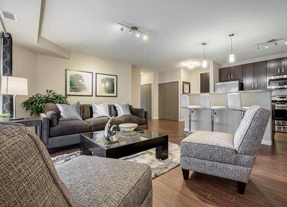 Gorgeous living room and kitchen with islands
