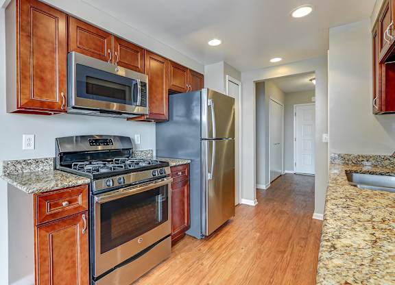 Kitchen with stainless steel appliances