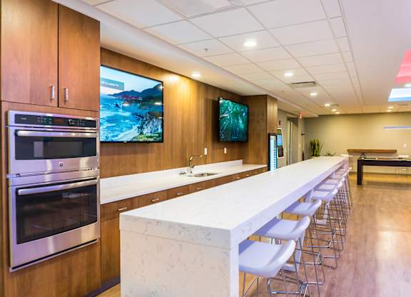 Entertainment lounge with bar and TV