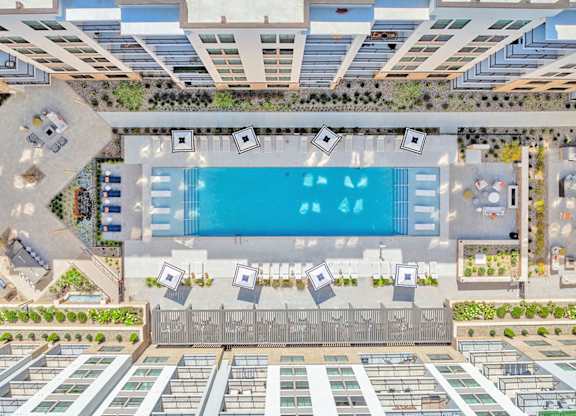 Aerial view of pool courtyard