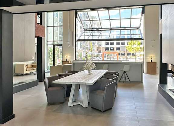 Seating area in multi-story clubhouse