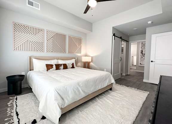 Main bedroom, closet and bathroom entrance in model