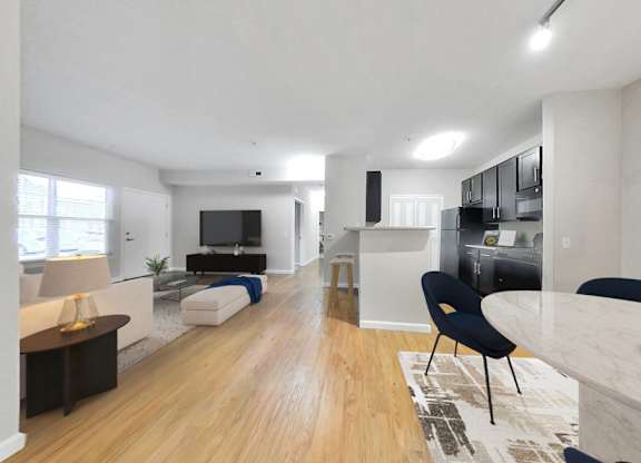 Dining room, living room and kitchen