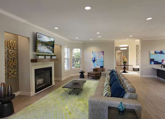 Clubhouse lounge with fireplace, TV and WiFi