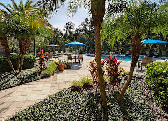 Outdoor pool with sundeck and grills