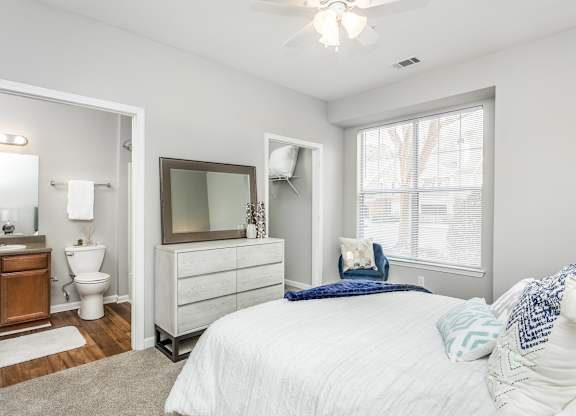 Bedrooms with walk-in closets and built-in shelving
