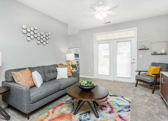 Large living areas with ceiling fan
