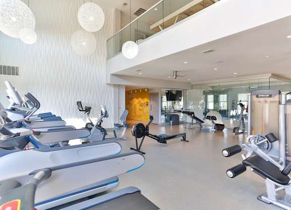 Professional fitness studio with virtual trainer, TRX bands and integrated yoga zone