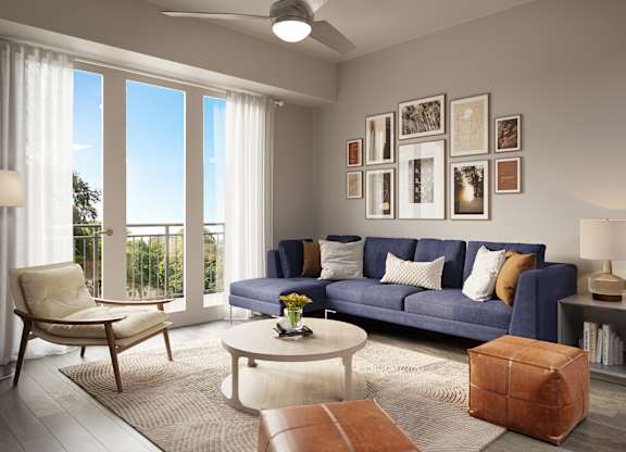 Spacious living rooms with ceiling fans