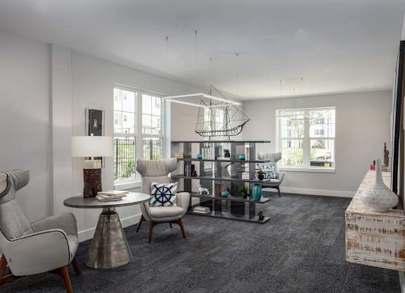 Library in multi-story clubhouse