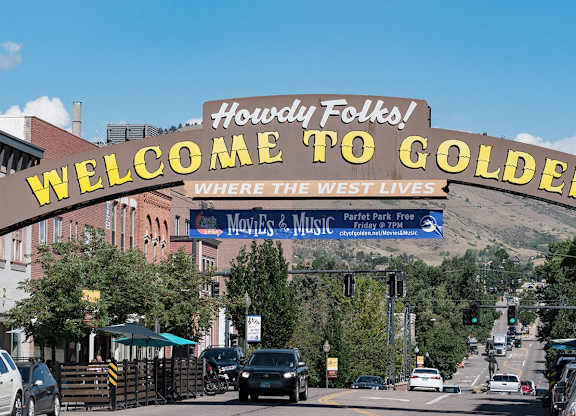 A sign welcoming people to Golden, where the west lives.